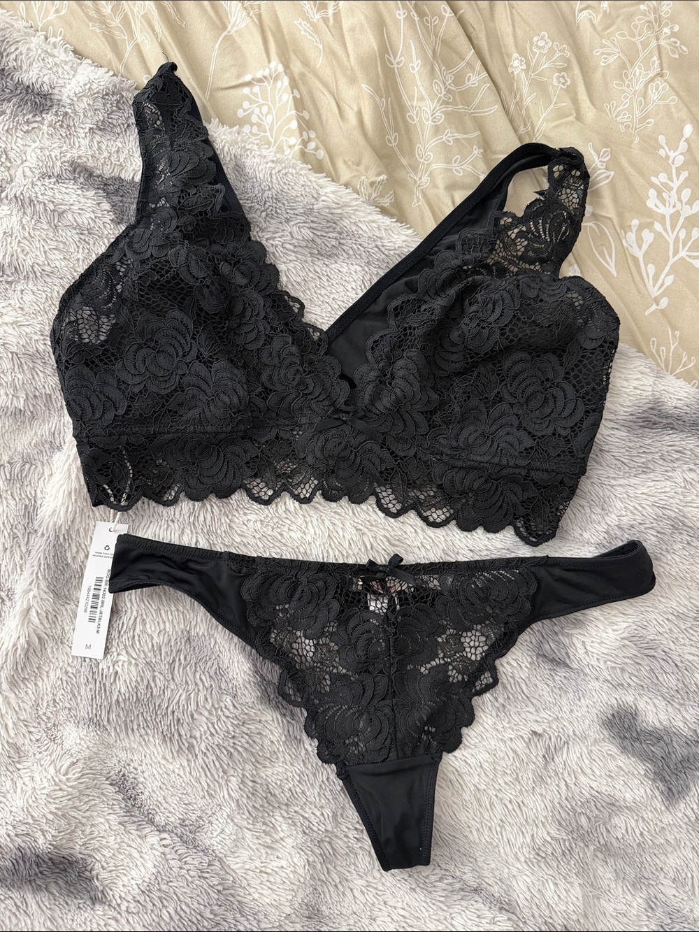 Adore Me Black Lace Bralette & Thong Set
